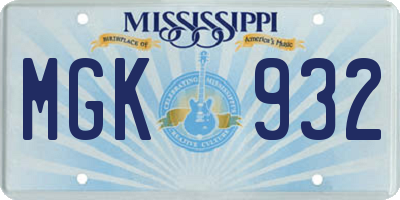 MS license plate MGK932