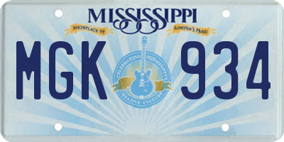 MS license plate MGK934