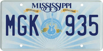 MS license plate MGK935