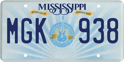 MS license plate MGK938