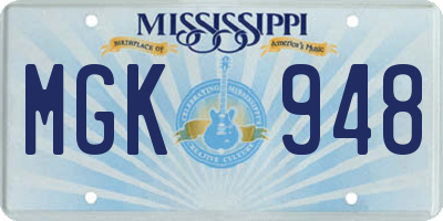 MS license plate MGK948