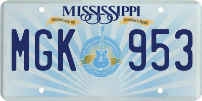 MS license plate MGK953