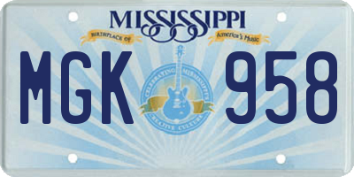 MS license plate MGK958