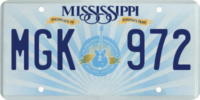 MS license plate MGK972