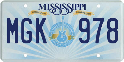 MS license plate MGK978