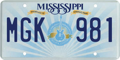 MS license plate MGK981
