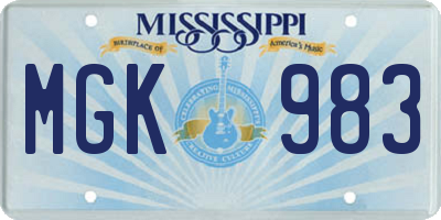 MS license plate MGK983