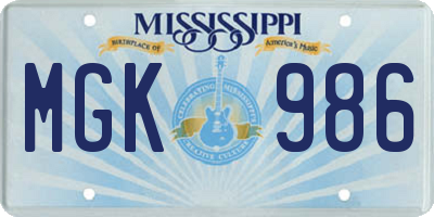 MS license plate MGK986
