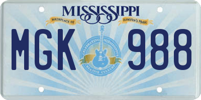 MS license plate MGK988