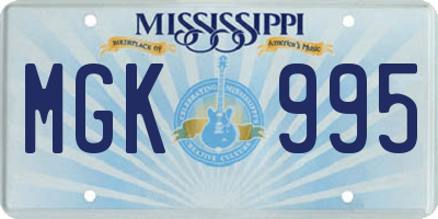 MS license plate MGK995