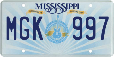 MS license plate MGK997