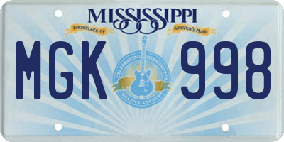 MS license plate MGK998