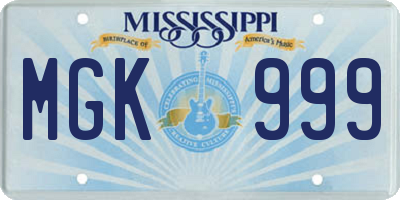 MS license plate MGK999