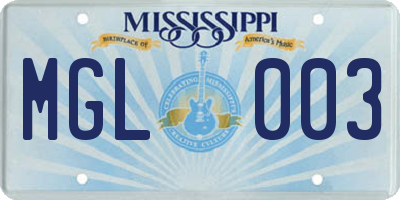 MS license plate MGL003