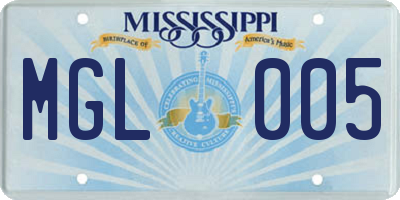 MS license plate MGL005