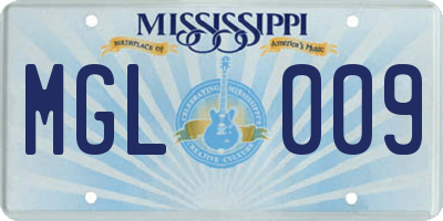 MS license plate MGL009