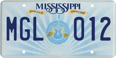 MS license plate MGL012