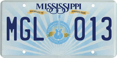 MS license plate MGL013