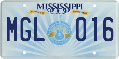 MS license plate MGL016