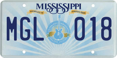MS license plate MGL018