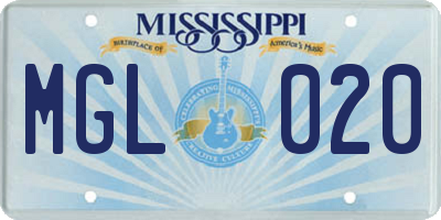 MS license plate MGL020