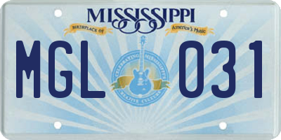 MS license plate MGL031