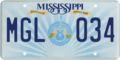 MS license plate MGL034