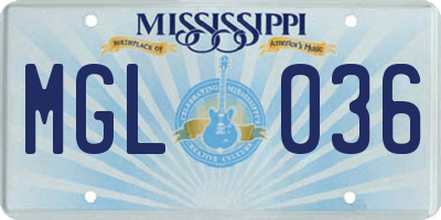 MS license plate MGL036