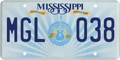 MS license plate MGL038