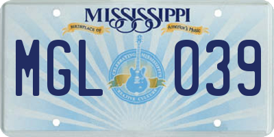 MS license plate MGL039