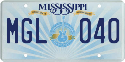 MS license plate MGL040