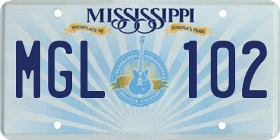 MS license plate MGL102