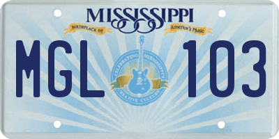 MS license plate MGL103