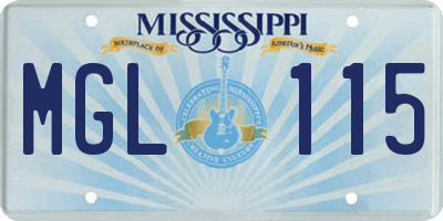 MS license plate MGL115