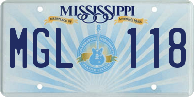 MS license plate MGL118