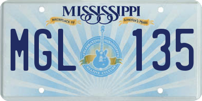 MS license plate MGL135