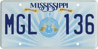 MS license plate MGL136