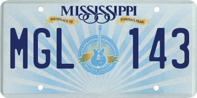 MS license plate MGL143