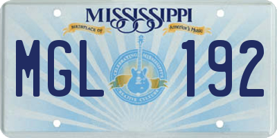 MS license plate MGL192