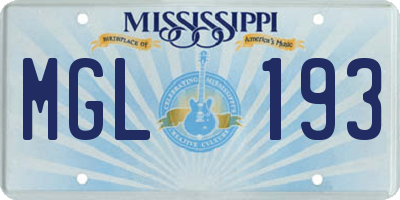 MS license plate MGL193