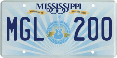 MS license plate MGL200