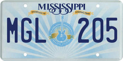 MS license plate MGL205