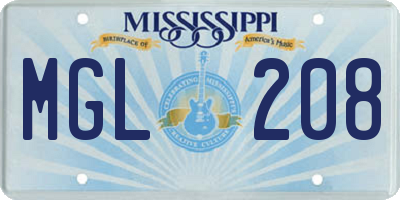 MS license plate MGL208