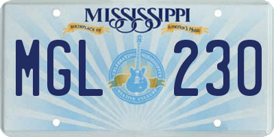 MS license plate MGL230