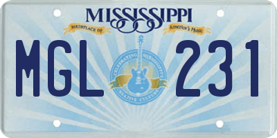 MS license plate MGL231