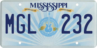 MS license plate MGL232
