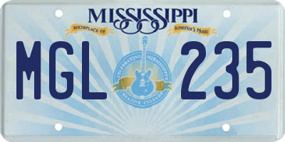 MS license plate MGL235