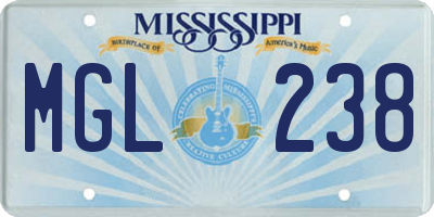 MS license plate MGL238