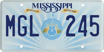 MS license plate MGL245