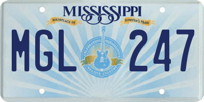 MS license plate MGL247